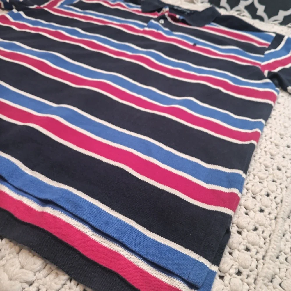 Vtg Polo Ralph Lauren Polo Shirt XL Men Blue Red White Stripe USA Pony Kanye Y2K